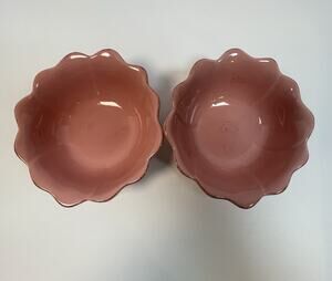 Set Of 2 Pink Vintage Victorian Rose Gibson Bowls With Ruffled Edge 7" Diameter